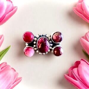 Artisan Sterling Red Rose Dahlia Cluster Ring Size 6